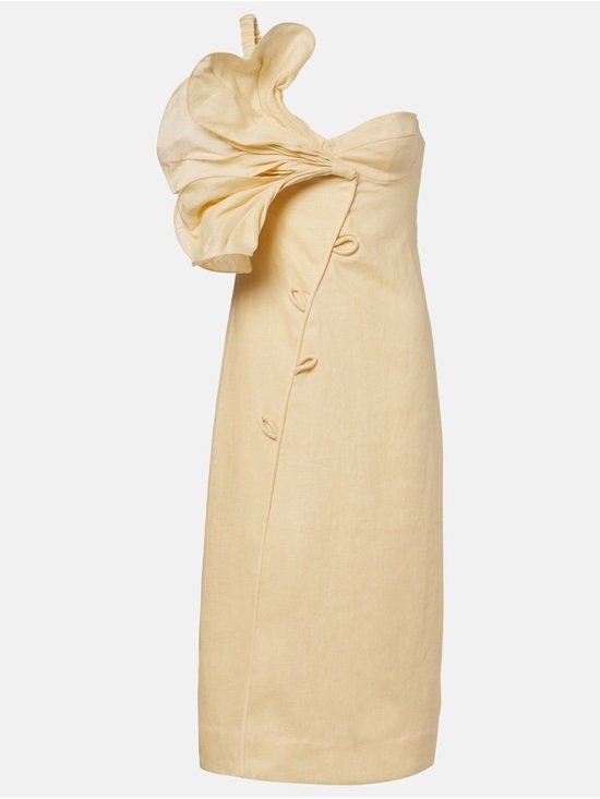FARM Rio Dresses & Skirts - FARM RIO Foral-appliqué one-shoulder linen midi dress